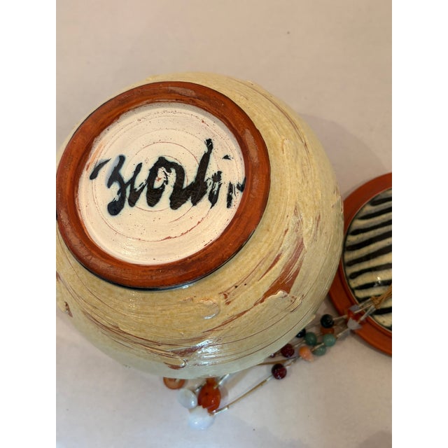 Mediterranean Mediterranean Studio Pottery Vessel With Semi-Precious Stone Adornments, Signed Maker Unknown For Sale - Image 3 of 9