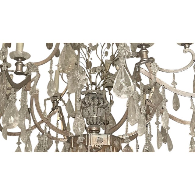 Mid 20th Century Large Vintage Italian Rock Crystal and Silver Leaf Chandelier, 20th Century. For Sale - Image 5 of 5