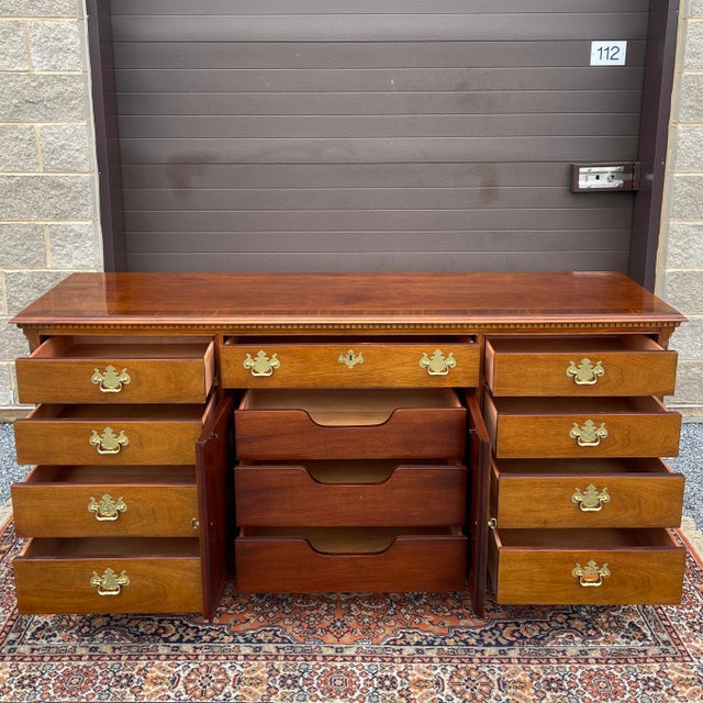 Thomasville Vintage Thomasville Chippendale Mahogany 12 Drawer Low Triple Dresser For Sale - Image 4 of 12