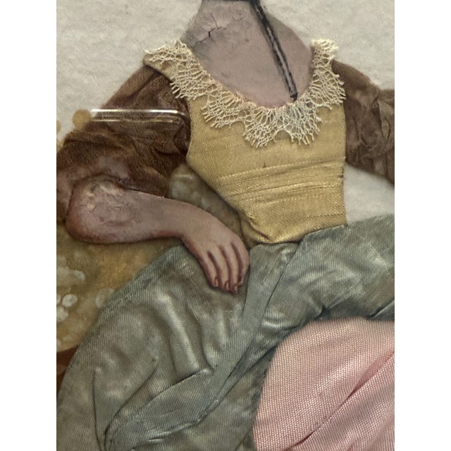 Painting, scene executed in gouache and textile, possibly French, 19th century, artwork 26 x 20 cm frame 30.5 x 24.5 cm...
