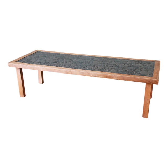 1960s Attributed to Jane and Gordon Martz Gray Coin Tile Teak Table Mid Century Modern For Sale