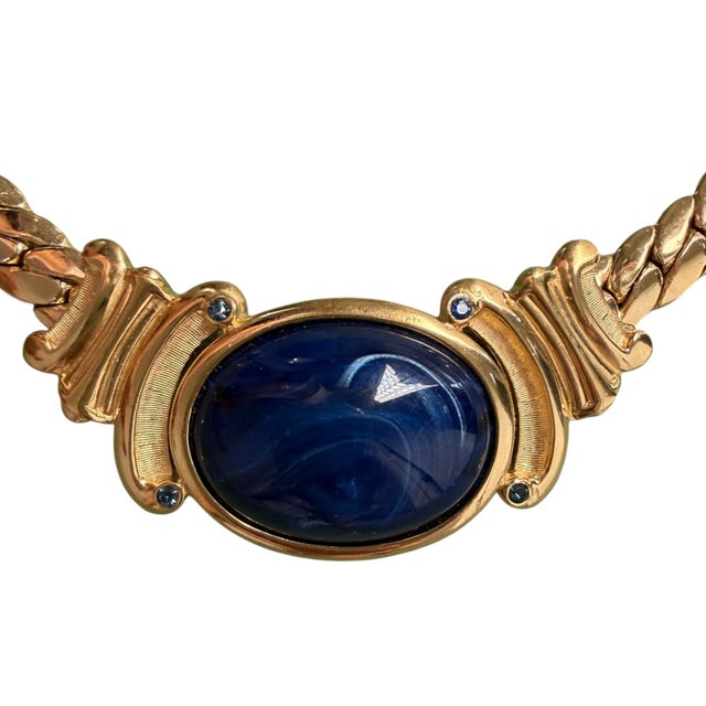 1980s Vintage Trifari Necklace With Faux Lapis Cabachon For Sale - Image 5 of 6