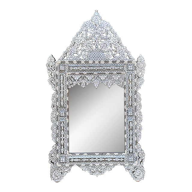 Vintage Levante White Mother of Pearl Inlaid Mirror For Sale
