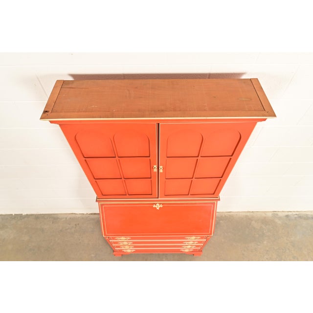Baker Furniture Style Georgian Red Lacquered Bureau With Drop Front Secretary Desk, Circa 1970s For Sale - Image 12 of 15