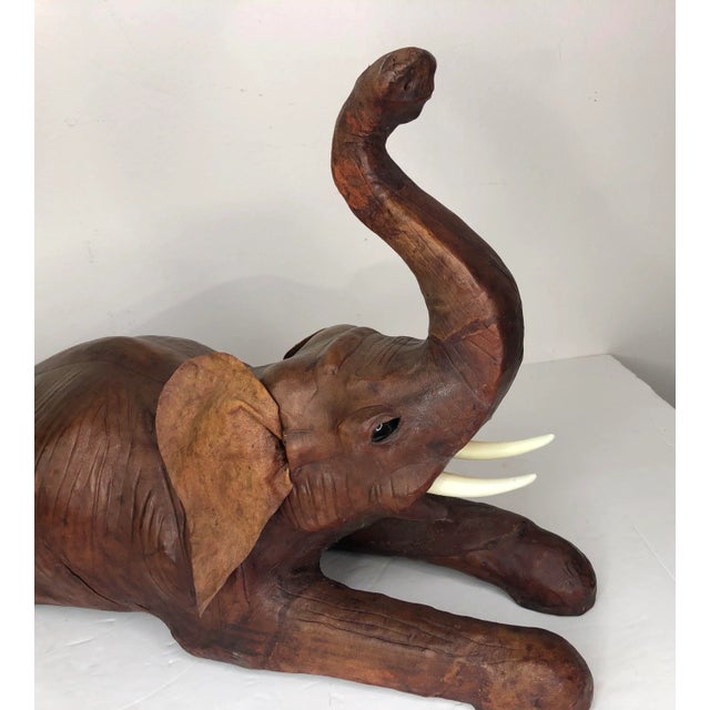 1960s Vintage Leather Covered Elephant Figure With Glass Eyes For Sale - Image 5 of 7