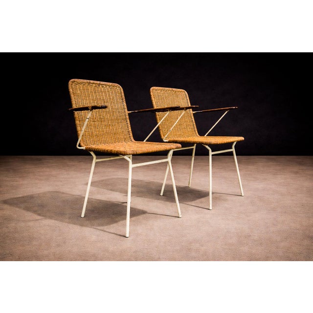 Carlo Hauner Brazilian Modern Pair of Armchairs in Cane & Iron, Carlo Hauner, 1950s For Sale - Image 4 of 11