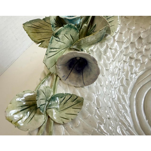 Vintage Italian Laveno Majolica Signed Bowl With Trompe L’Oeil Morning Glories For Sale In Los Angeles - Image 6 of 14