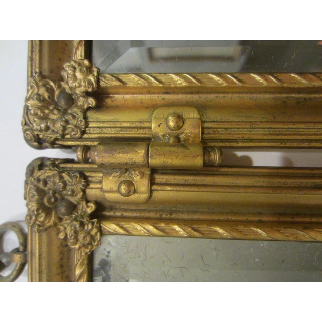 Art Deco Triptych Bronze Pictorial Beveled Boudoir Folding Mirror For Sale - Image 11 of 13