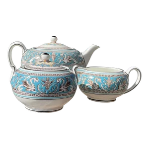 Wedgwood Turquoise Florentine Teapot, Cream and Sugar Set- 3 Pieces