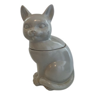 1980s Gray Stoneware Cat Cookie Jar, For Sale
