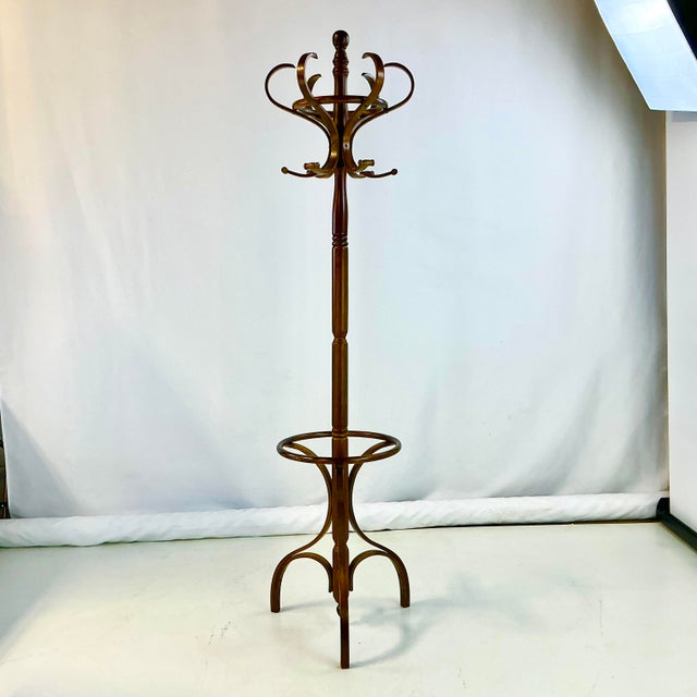 Thornet Mid 20th Century Boho Chic Victorian Thonet Style Bentwood Umbrella, Coat & Hat Rack Tree Stand. For Sale - Image 4 of 9