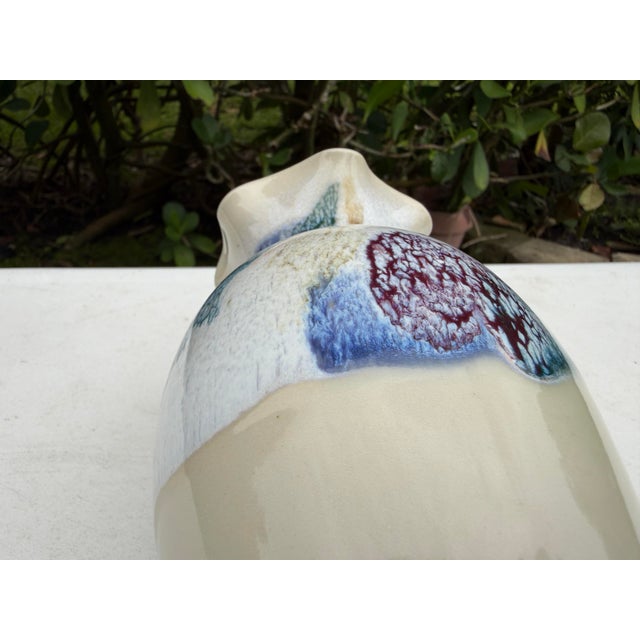 Vintage 8” Studio Pottery Ruffled Rim Drip Glaze Art Vase For Sale - Image 9 of 11