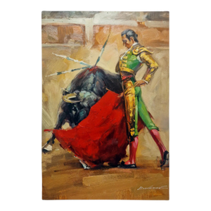 Mid-20th Century Signed Illegibly - Bullfight Scene With Matador, Oil on Canvas