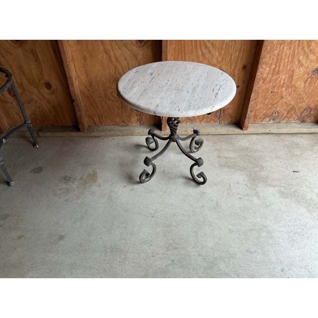 Kreiss Iron Table With Travertine Top For Sale In San Diego - Image 6 of 6