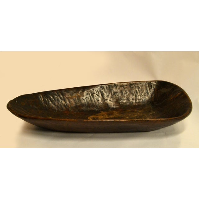 1950s Vintage African Hand-Carved Wood Dark Brown Decorative Tribal Bowl Centerpiece For Sale - Image 5 of 12