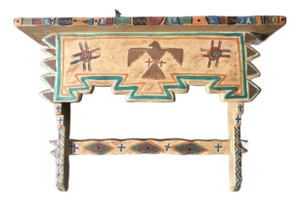 Hand-Painted Native American-Style Wooden Decorative Shelf With Thunderbird Motif
