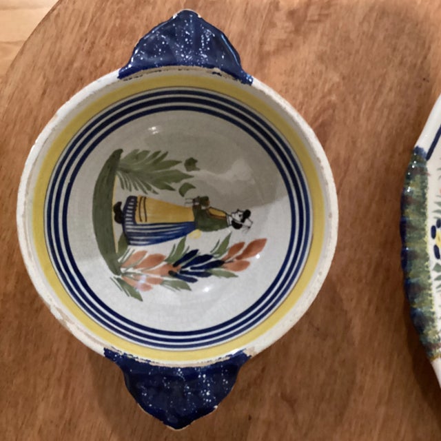 Vintage Henriot Quimper Fish Dish # 540 & Soup Bowl With Handles #178 France- 2 Pieces For Sale In Chicago - Image 6 of 13