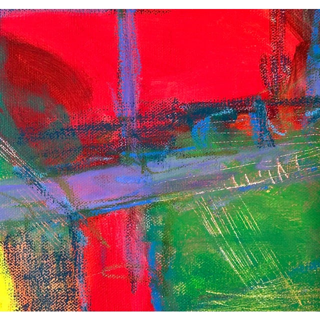 Bright and colorful mix of green, red, and yellow midcentury abstract on canvas. In wonderful condition. Unsigned....