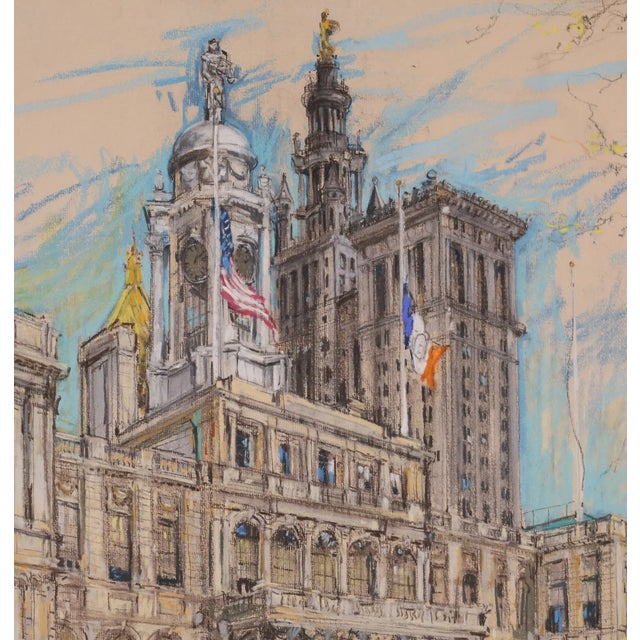 Post Impressionist 1960s Kamil Kubik New York City Hall Pastel For Sale - Image 3 of 4