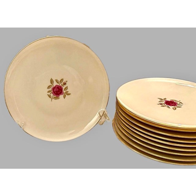 1970s Lenox Roselyn Plates – 6⅜”, Pink Rose & Gold Leaf, Set of 10 For Sale - Image 9 of 11