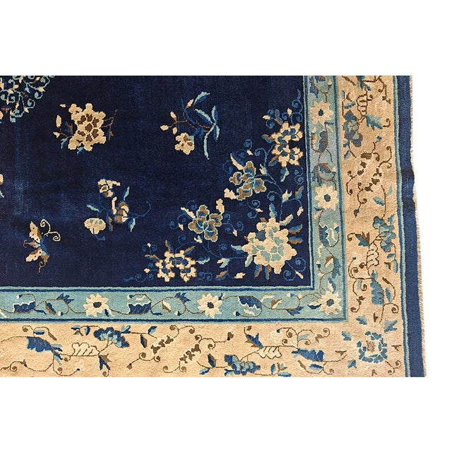 1920s Blue Navy Floral Medallion Deco Oriental Antique Peking Chinese Rug For Sale - Image 4 of 10