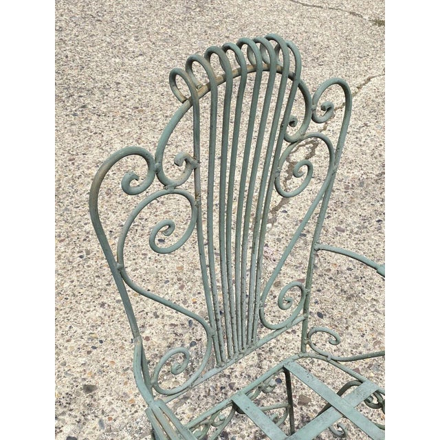 Vintage Neoclassical Style Green Wrought Iron Lyre Harp Garden Chairs - Set of 4 For Sale In Philadelphia - Image 6 of 12