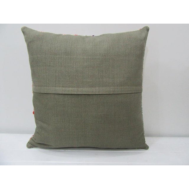 Turkish Coral / Green Striped Kilim Pillow For Sale - Image 3 of 4