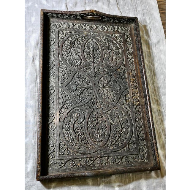 Oriental Folk Art Carved Tray, 1900s For Sale - Image 4 of 10