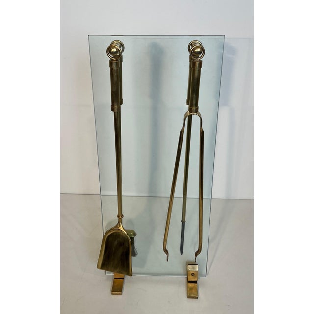 Design/One Glass and Brass Fireplace Tools For Sale - Image 4 of 12