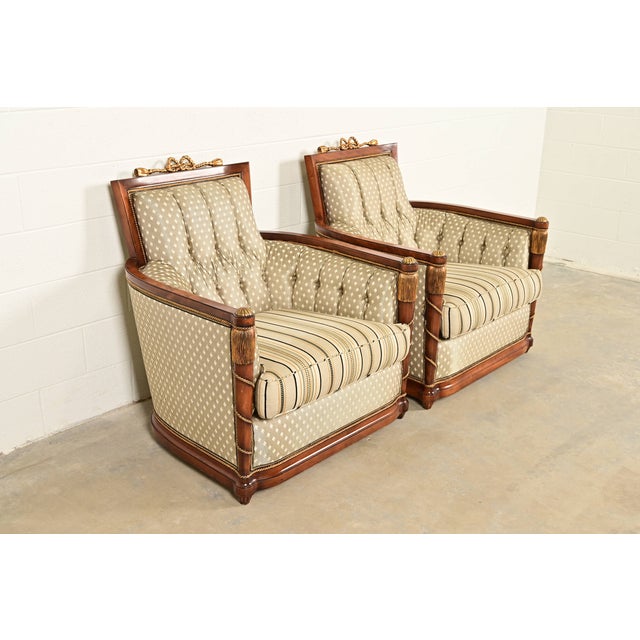 Grosfeld House Grosfeld House French Regency Louis XVI Carved Walnut Bergere Armchairs, Pair For Sale - Image 4 of 10