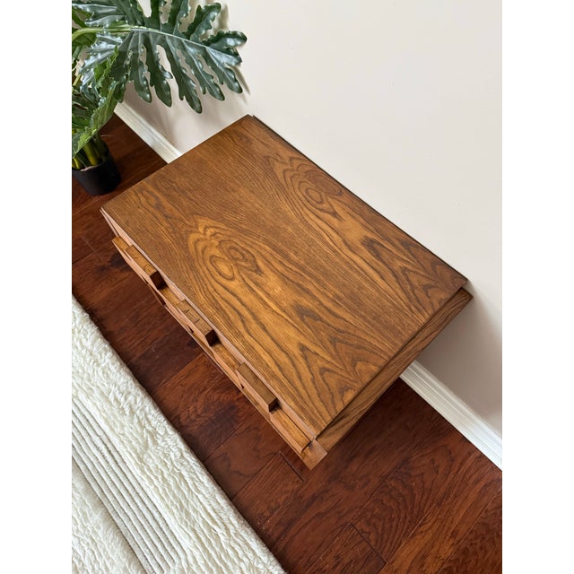 Late 20th Century Vintage Lane Staccato Brutalist Mid Century Oak Nightstand For Sale - Image 5 of 12