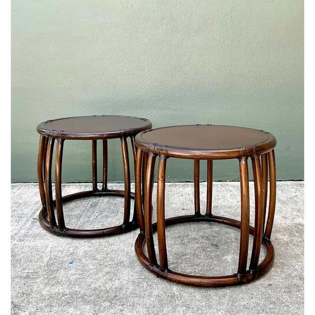 Vintage McGuire Rattan Drum Side Tables - A Pair For Sale - Image 12 of 12