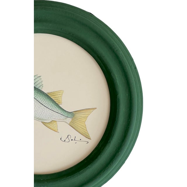 Realism Original Hand-Painted Green Fish Painting, Framed For Sale - Image 3 of 3