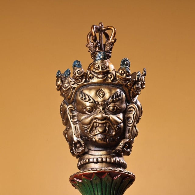 Late 19th Century Late 19th Century Gilt Copper Phurba Ritual Dagger With Stand For Sale - Image 5 of 10