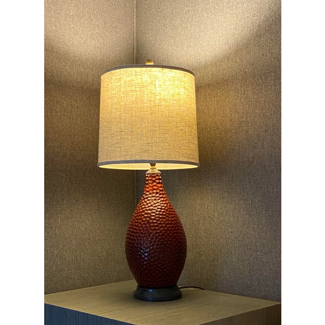 Early 20th Century French Vintage Artisan Textured Red Ceramic Glazed Table Lamp, Two Available For Sale - Image 5 of 9