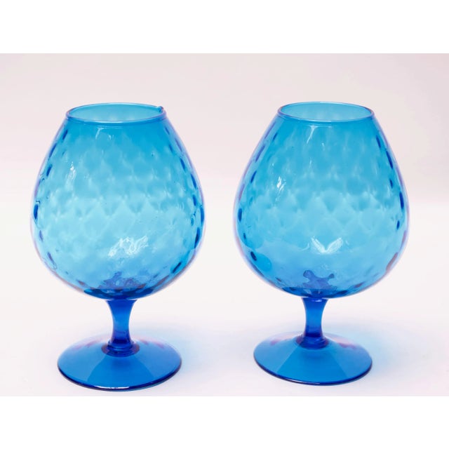 Empoli-Style Blue Glass Dimpled Goblet Vases - a Pair For Sale - Image 10 of 10