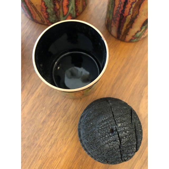 Wood Artisan Hand Made Copper Glazed Cannisters Vessels -Set of 3 For Sale - Image 7 of 12