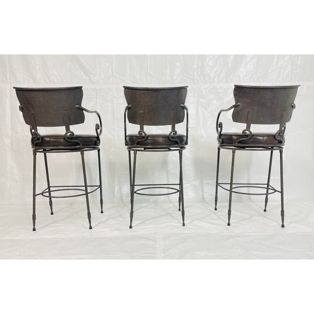 1990s Industrial Steel Counter Stools With Leather Seats, Set of 3 For Sale - Image 9 of 18