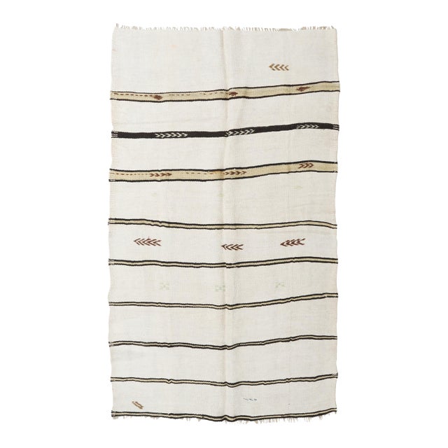 Striped Vintage Turkish Hemp Kilim Rug - 5`1″ X 8`7″ For Sale