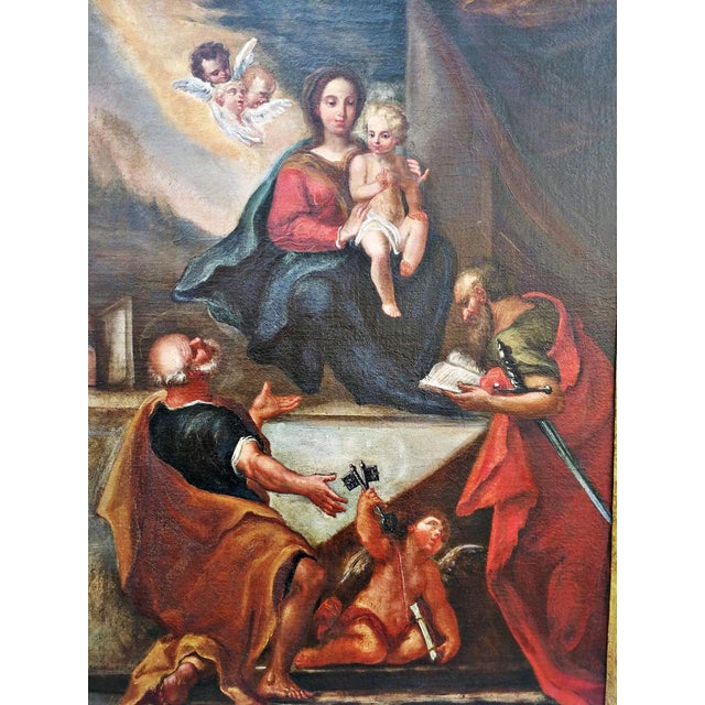 Neapolitan Area Artist, Madonna with Child and Saints Peter and Paul, Early 18th Century, Oil on Canvas For Sale - Image 3 of 7