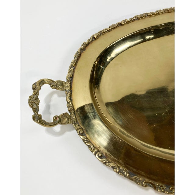 Mid 20th Century VIntage Victorian Style Scrolled Edge Oval Brass Tray For Sale - Image 5 of 6