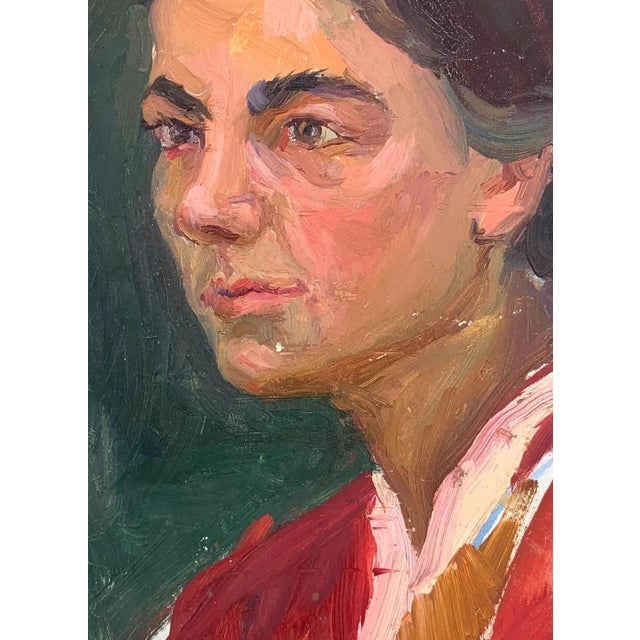 1960s Portrait Oil Painting, Ukrainian Art on Cardboard 32-23 For Sale - Image 4 of 6