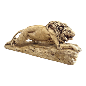 Mid Century Plaster Sculpture – Crouching Lion “Lion L’Affût” After Isidore Bonheur