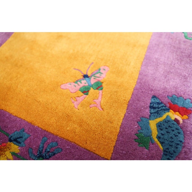 3'x5' Vintage Chinese Art Deco Rug | Floral Goold Rug For Sale In Los Angeles - Image 6 of 8
