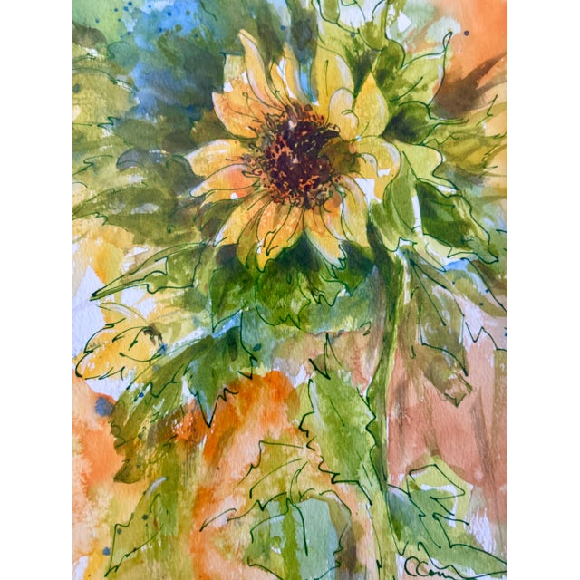 Framed Original Watercolor Painting “Sunflower” For Sale - Image 9 of 12