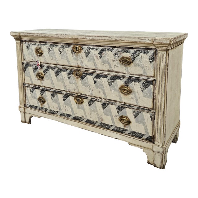 Mid 20th Century Large Hand Painted 3 Drawer Fluted Column Chest of Drawers For Sale