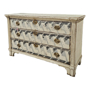 Mid 20th Century Large Hand Painted 3 Drawer Fluted Column Chest of Drawers