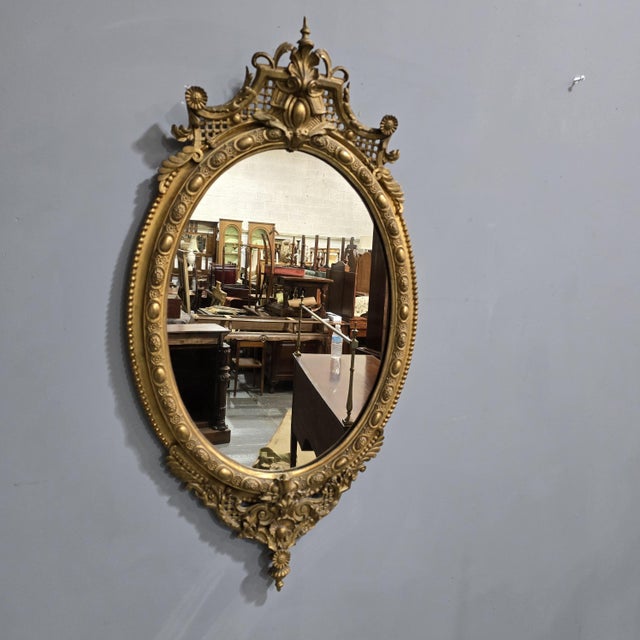 Paint Antique English Gilt Oval Mirror, 1880 For Sale - Image 7 of 8