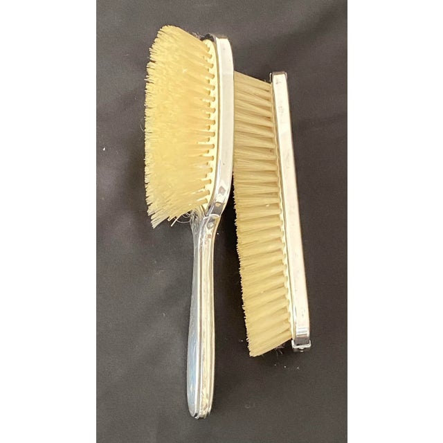 Mid 20th Century Mid 20th Century Silver Vaniety Set European Silver 835 With Crescent and Crown Hallmark, Brush, Mirror, Comb Cover, Clothes Brush - 4 Pieces. For Sale - Image 5 of 12