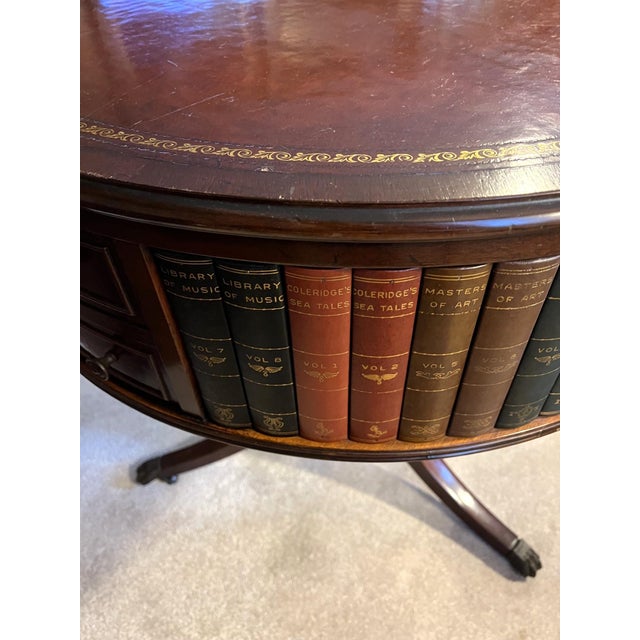 Book Drum Table With Drawers in the Style of Maitland Smith For Sale - Image 9 of 17